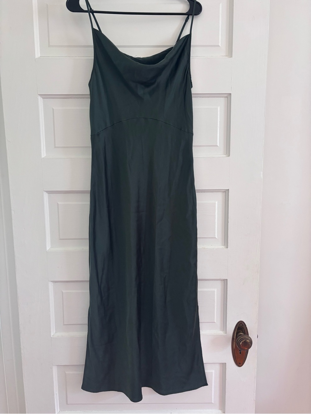 Quince Washable Silk Slip Midi Dress in Dark Green -